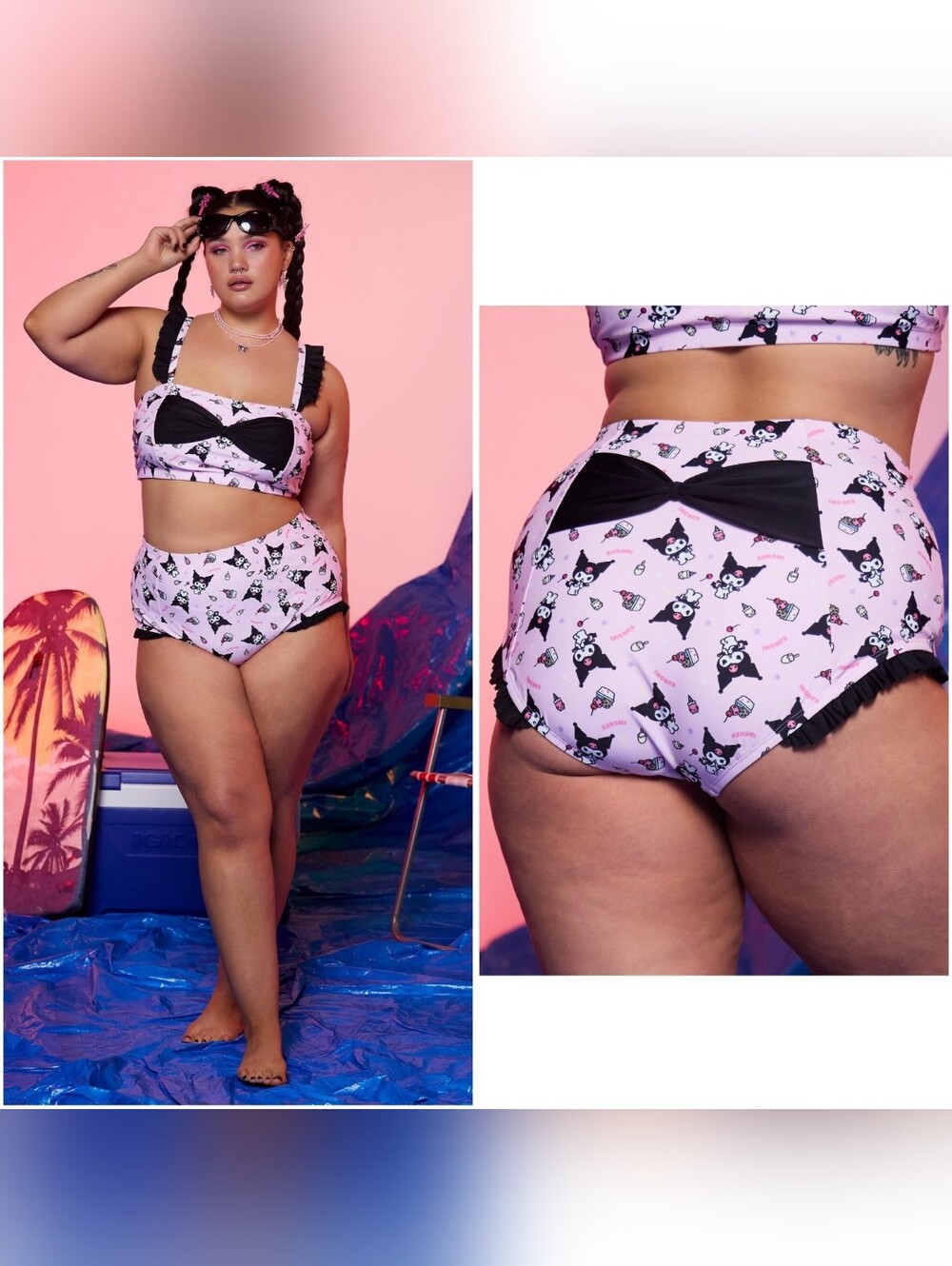 Kuromi Dessert Bow Swim Top & Bottom Set Plus Size 2 18 20 2x